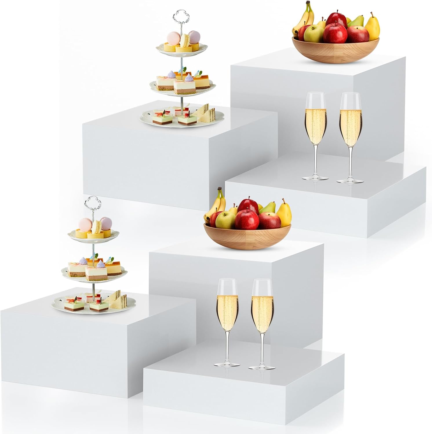 6Pcs White Buffet Risers for Elegant Display at Events