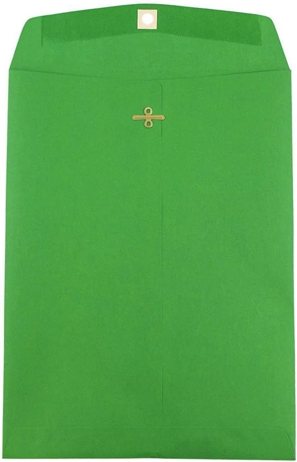 JAM PAPER 9 x 12 Green Recycled Envelopes with Clasp Closure