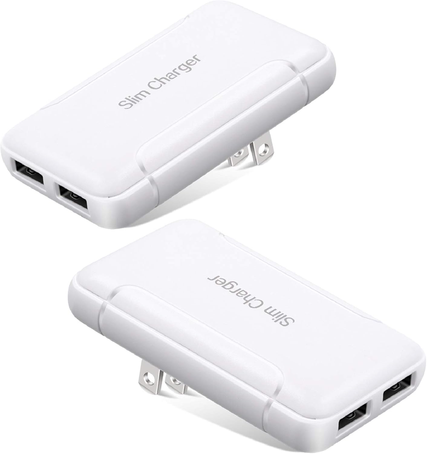 Ultra Slim USB Wall Charger for iPhone & Galaxy, 2-Pack