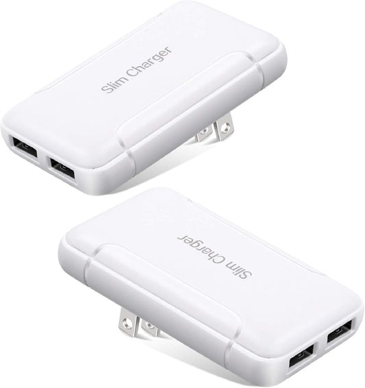 Ultra Slim USB Wall Charger for iPhone & Galaxy, 2-Pack
