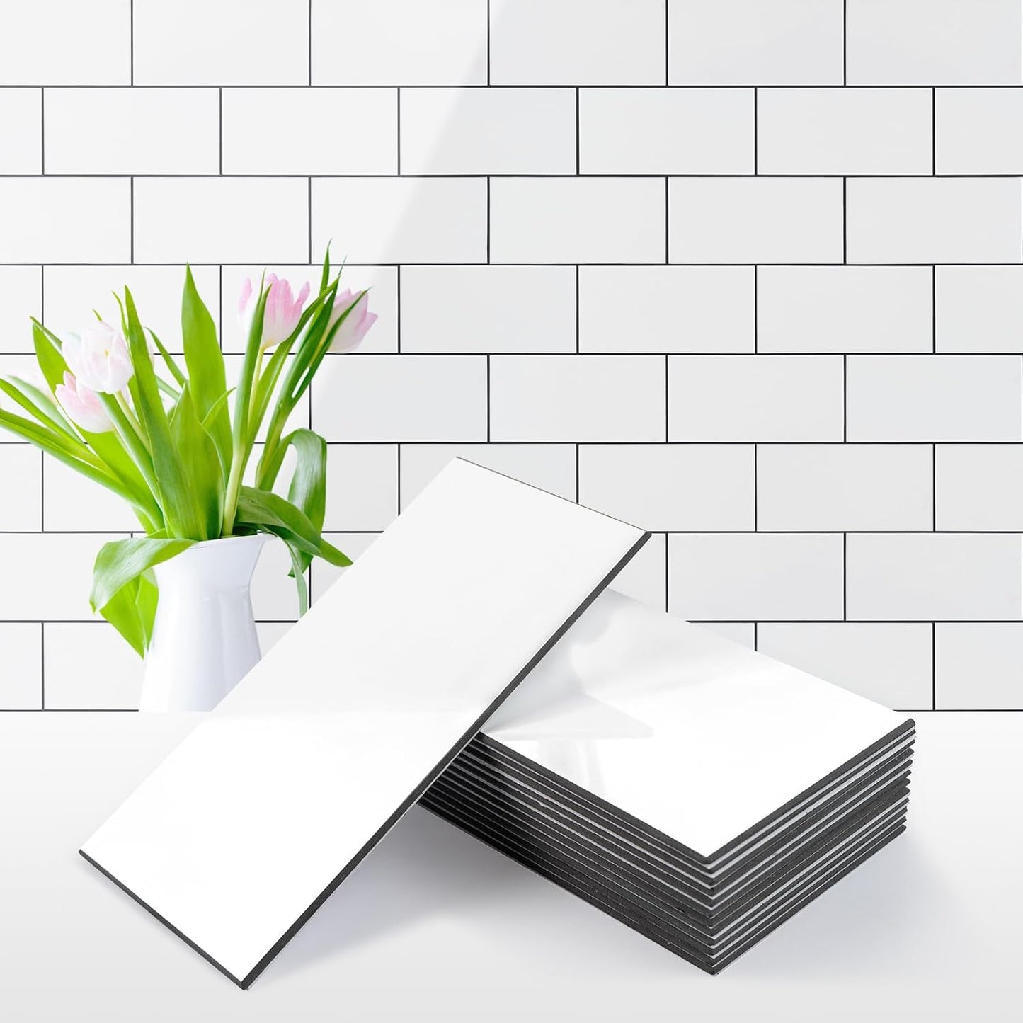 Vamos Tile 100-Piece Glossy Pure White Peel and Stick Backsplash