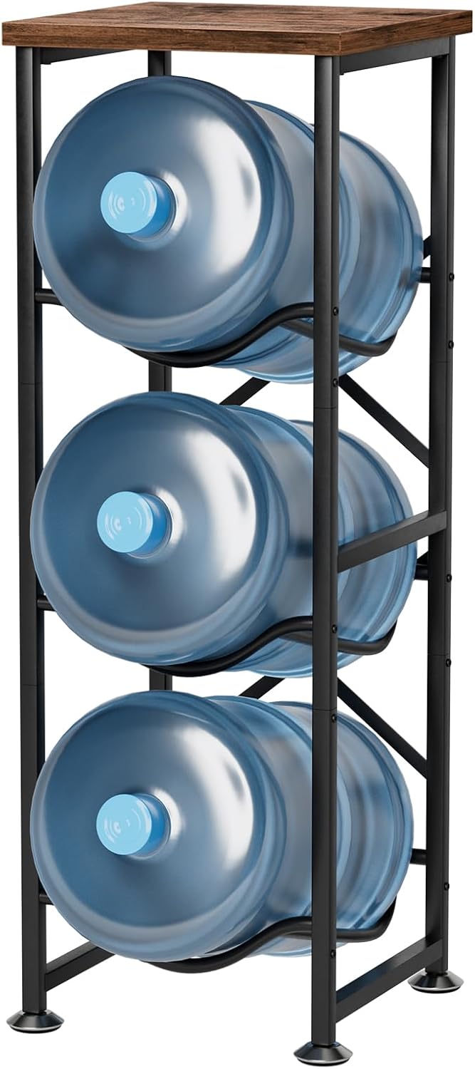 5 Gallon Water Jug Holder with Rustic Top Shelf for Storage