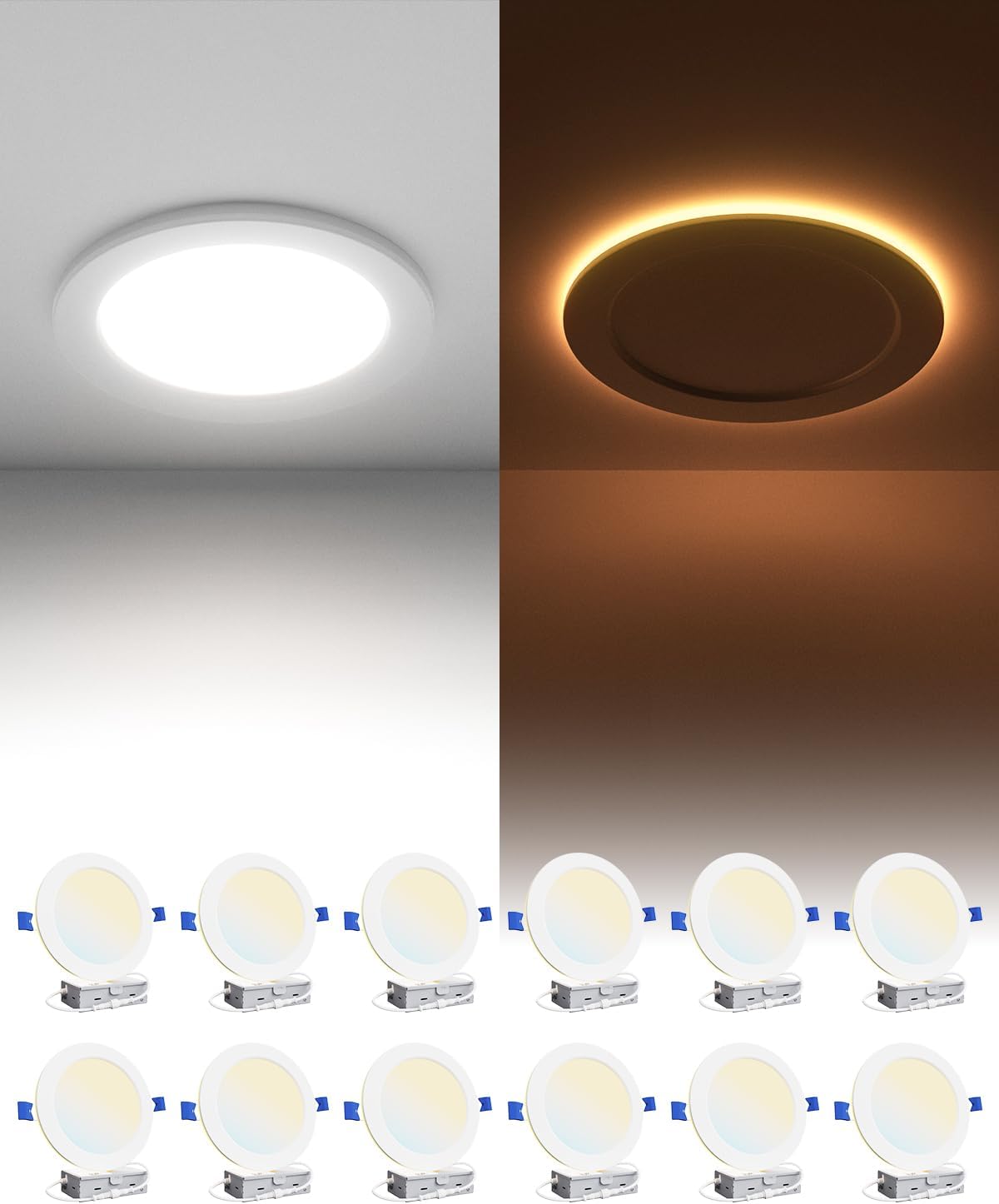 Ensenior 12 Pack 6 Inch LED Recessed Ceiling Light with Night Light