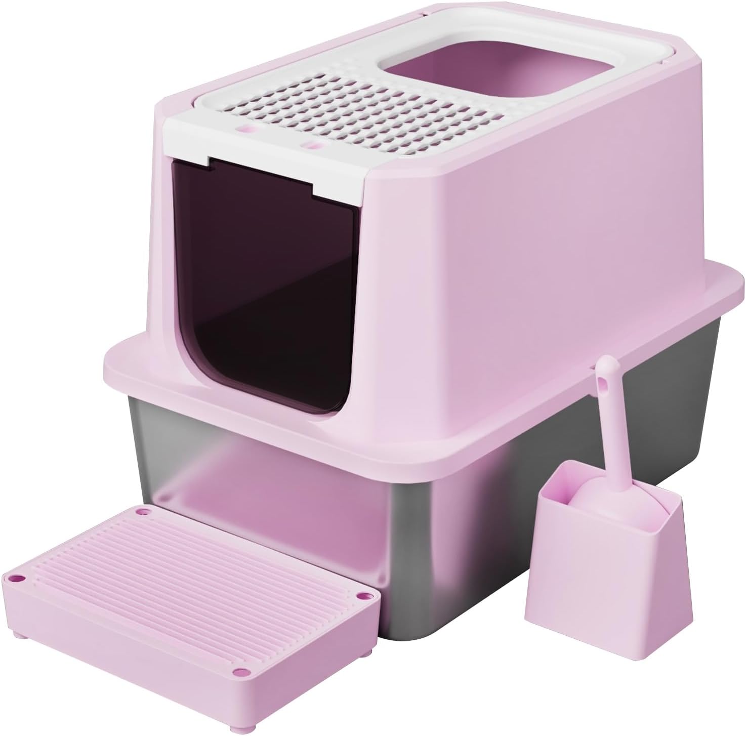 RIZZARI Large Cat Litter Box: Deep Pink Semi-Enclosed Design