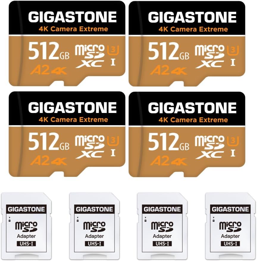 Ultimate Data Security: GIGASTONE 512GB Micro SD 4PK ~5Yrs Data Recovery, 4K UHD, 100/60MB/s