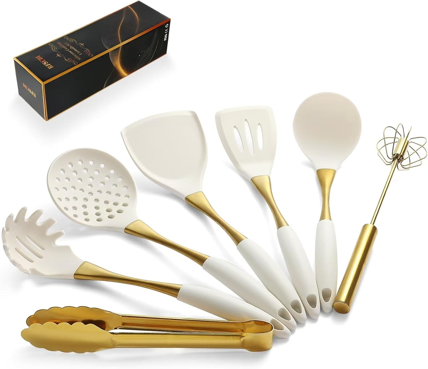 Elegant White Gold Silicone Cooking Utensils Set for Your Kitchen