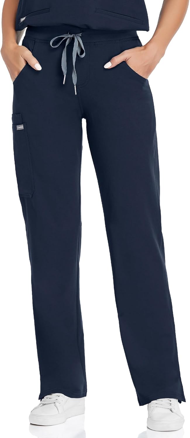 COMENII Scrubs for Women with Yoga Waistband and Cargo Pockets
