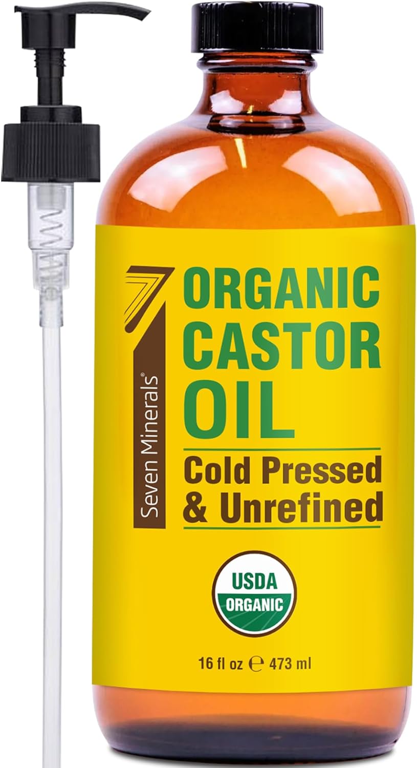 Organic Cold Pressed Castor Oil in Amber Glass Bottle - 16 fl oz
