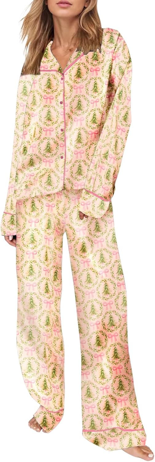 Womens Silk Satin Pajama Set for Y2K Christmas Comfort