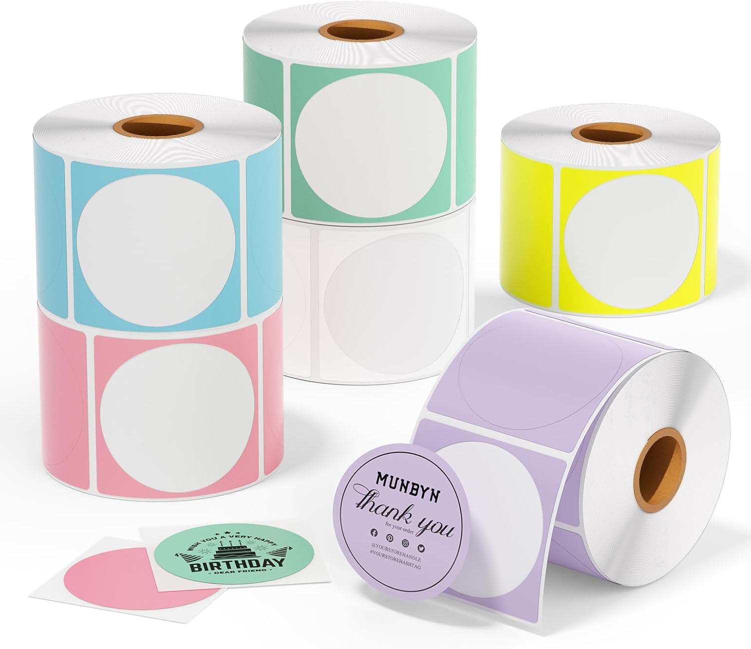 MUNBYN 2 Inch Circle Color Thermal Sticker Labels for Business