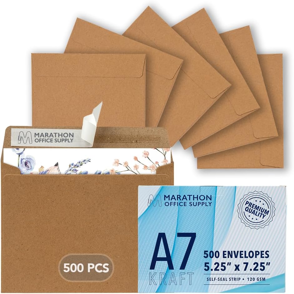 Premium A7 Kraft Envelopes for Invitations and Cards - 500 Pack