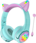 Green CF9 Cat Ear Kids Bluetooth Headphones with LED Lights - Safe