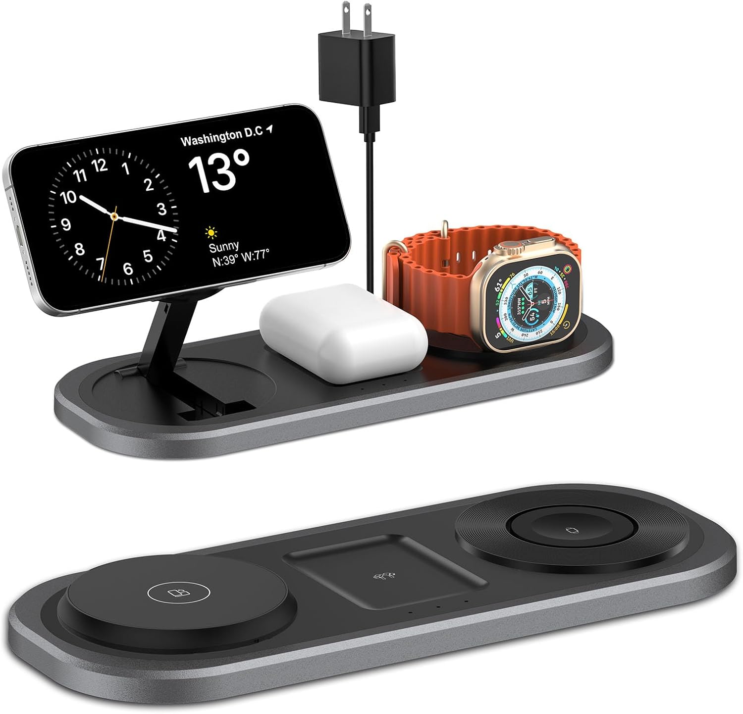 3 in 1 Wireless Charger for iPhone and Apple Watch - Black