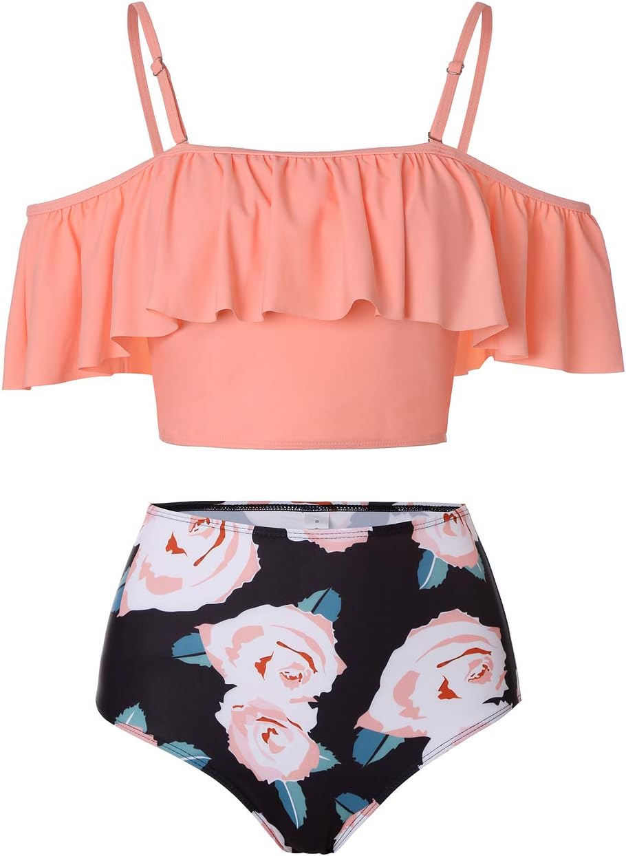 Kaei&Shi High Waisted Flounce Bikini Set for Tummy Control