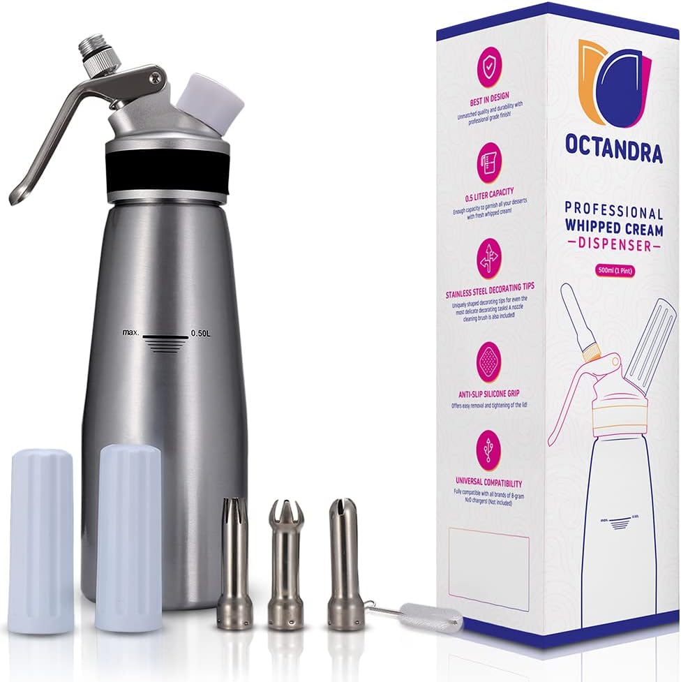 OCTANDRA Whipped Cream Dispenser - Professional 1 Pint Canister