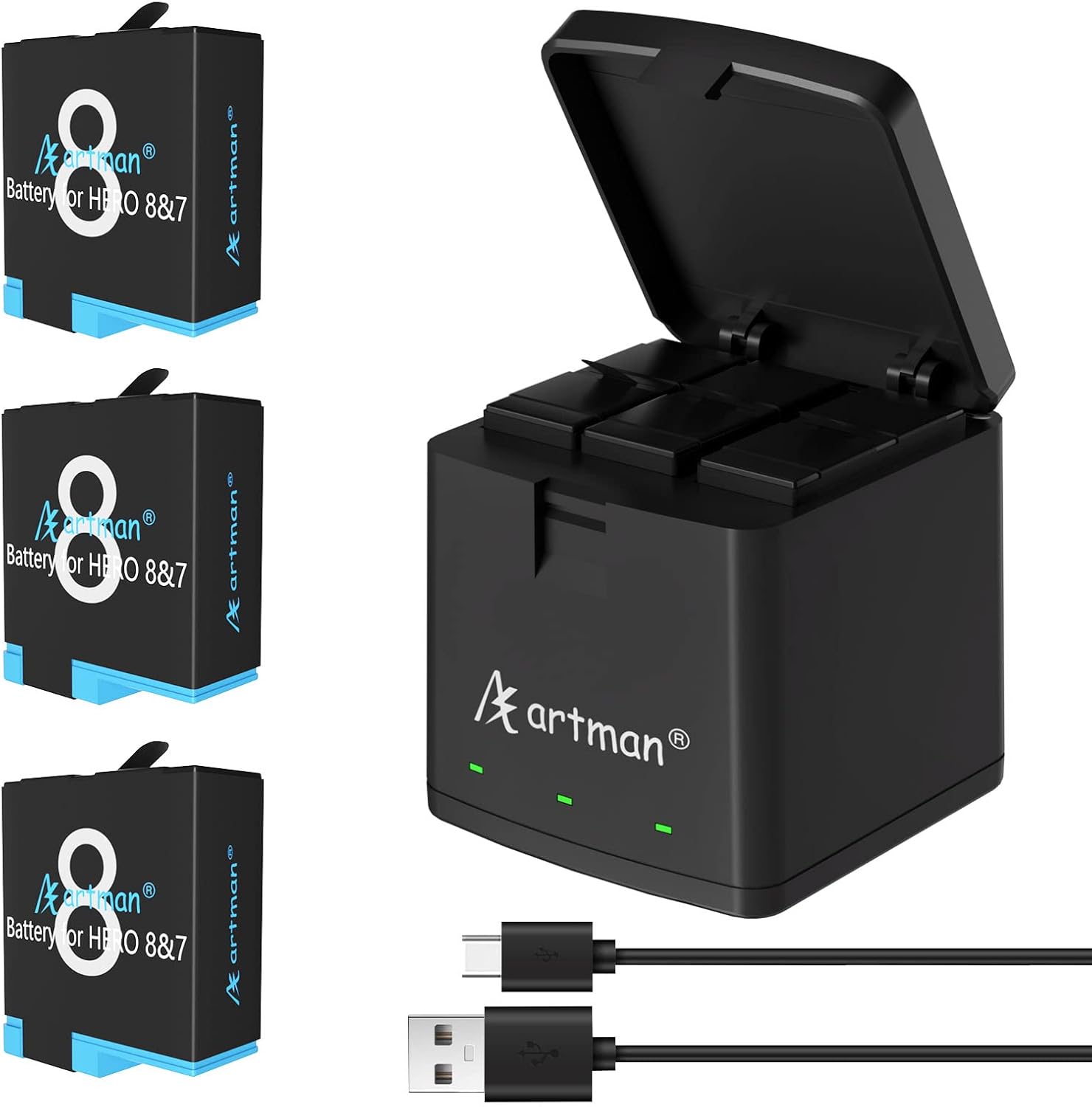 Artman Battery 1500mAh for GoPro Hero 8/7/6/5 Black - 3-Pack