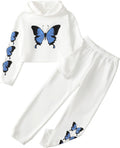 Girls' Butterfly Crop Top Hoodie and Jogger Set - 2 Piece Tracksuit