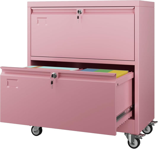 Aobabo 2 Drawer Lateral File Cabinet with Wheels for Home Office
