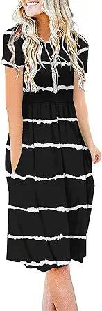 DB MOON Women Casual Short Sleeve Dresses with Pockets
