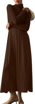 Turtleneck Maxi Sweater Dress - Flowy Long Sleeve Comfort