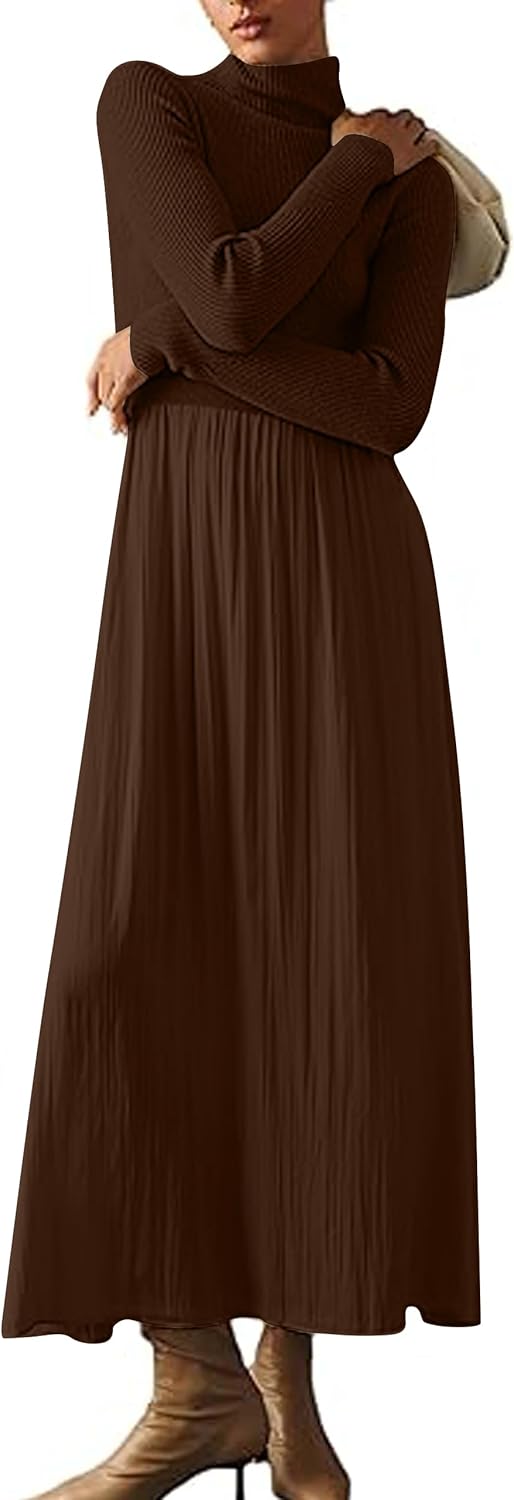 Lauweion Womens Turtleneck Maxi Sweater Dress for Fall Style