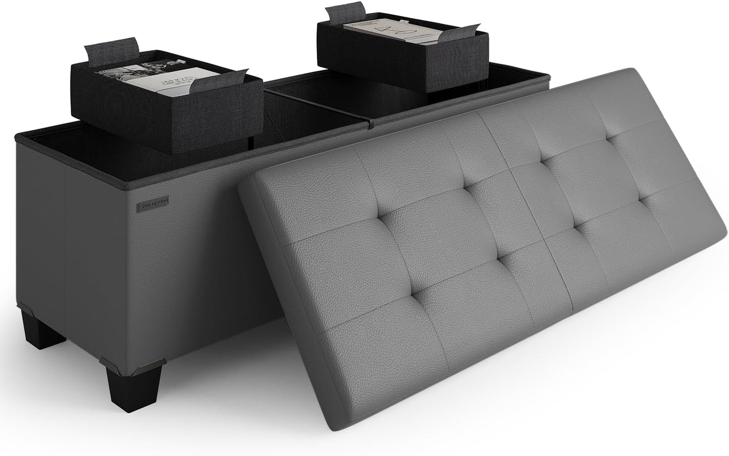 Storage Ottoman Bench with Bins for Bedroom and Living Room