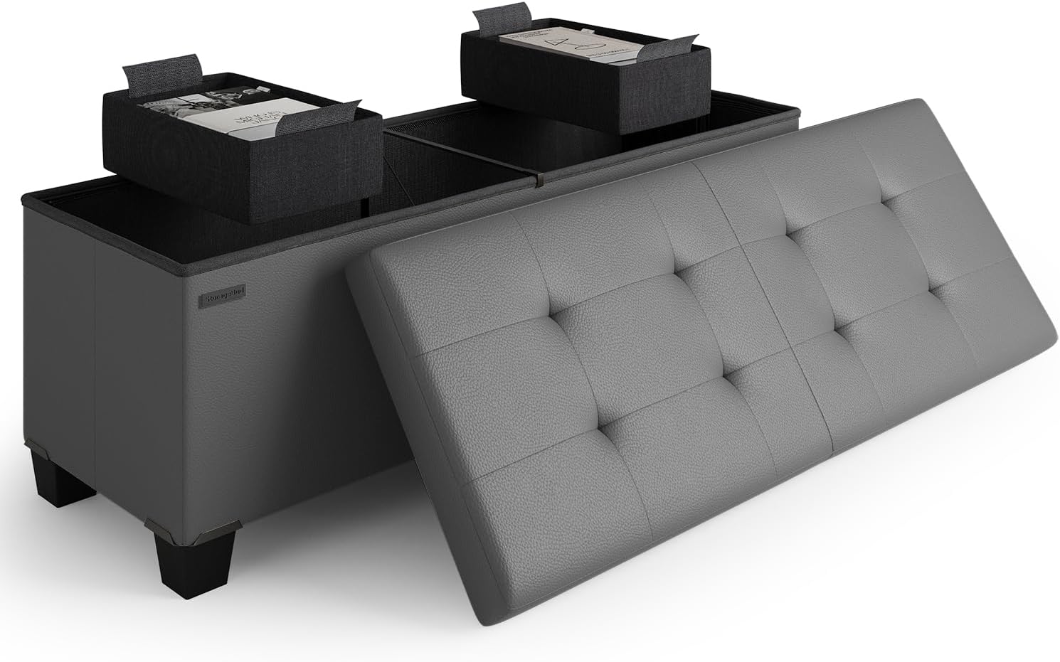 Storage Ottoman Bench with Bins for Bedroom and Living Room