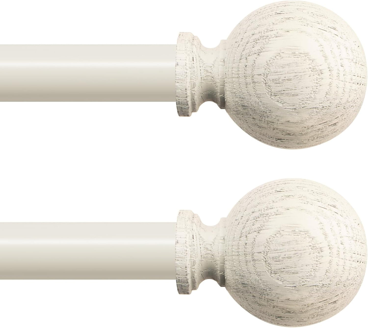 White Wood Curtain Rods for Windows: Adjustable 2 Pack Set