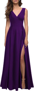 MUSHARE V Neck Sleeveless Split Formal Dress - Flattering Bodycon Maxi
