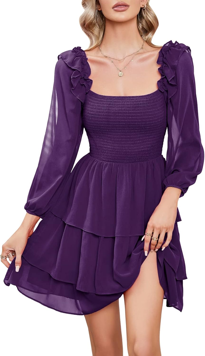 Byinns Women's Smocked Ruffle Mini Dress for Any Occasion
