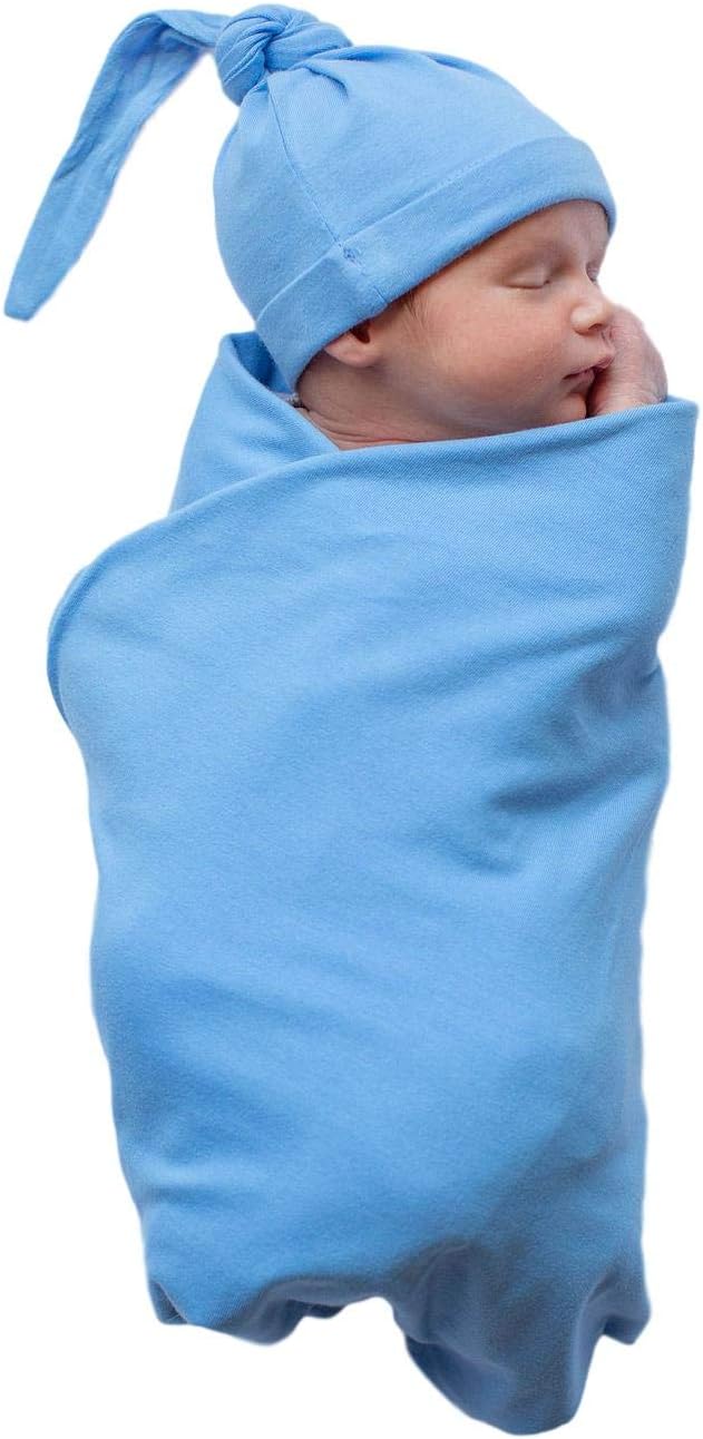 Baby Be Mine Newborn Baby Swaddle Blanket with Hat in Sky Blue