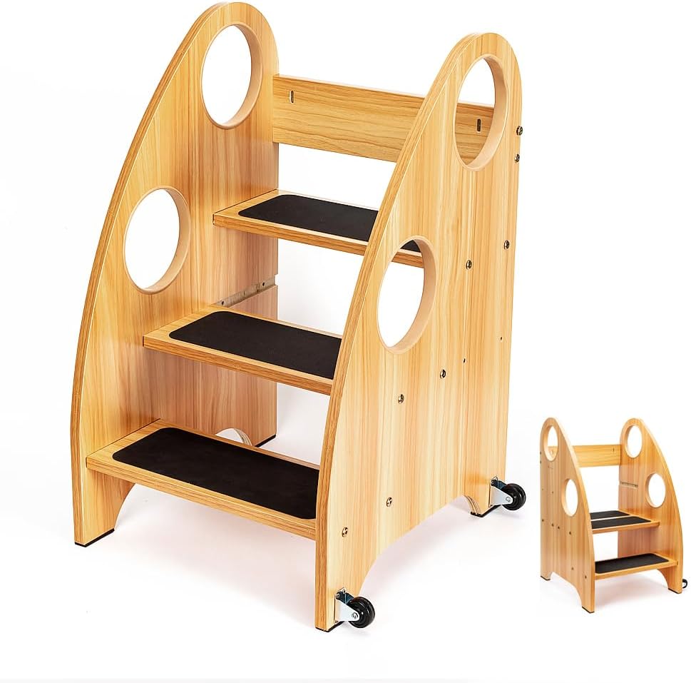 StrongTek Kids Step Stool with Wheels & Safety Handles for Toddlers