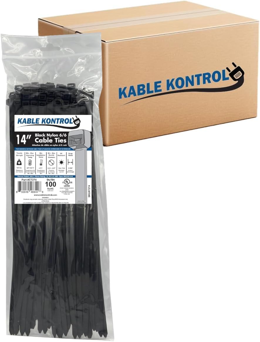 Kable Kontrol 14 Inch Black Zip Ties - 3500 Pcs for All Uses