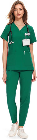 COZYFIT Medical Scrubs for Women Set - Curved V-Neck & 8 Pockets top's
