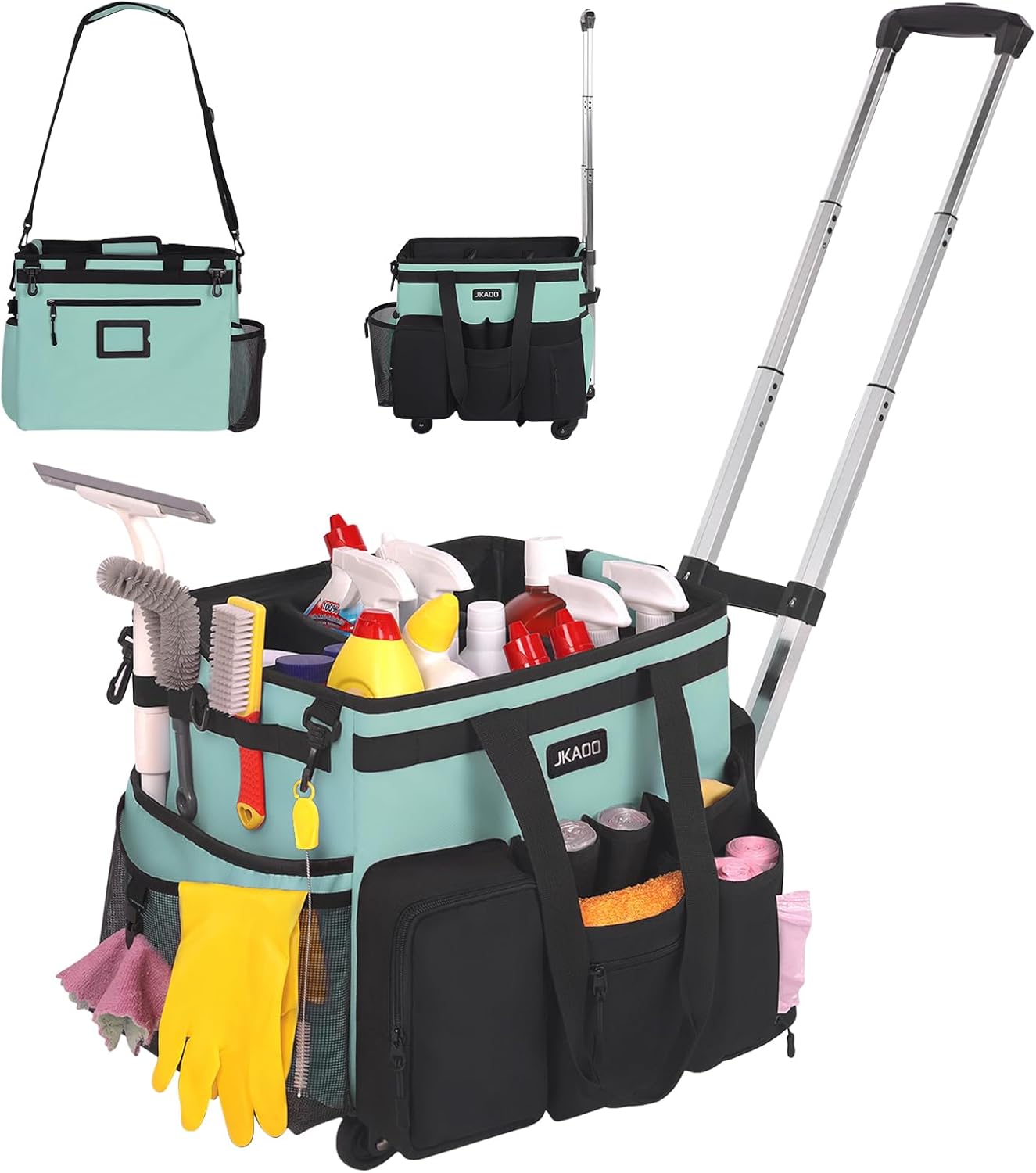 Large Rolling Cleaning Caddy Bag with Detachable Trolley for Home