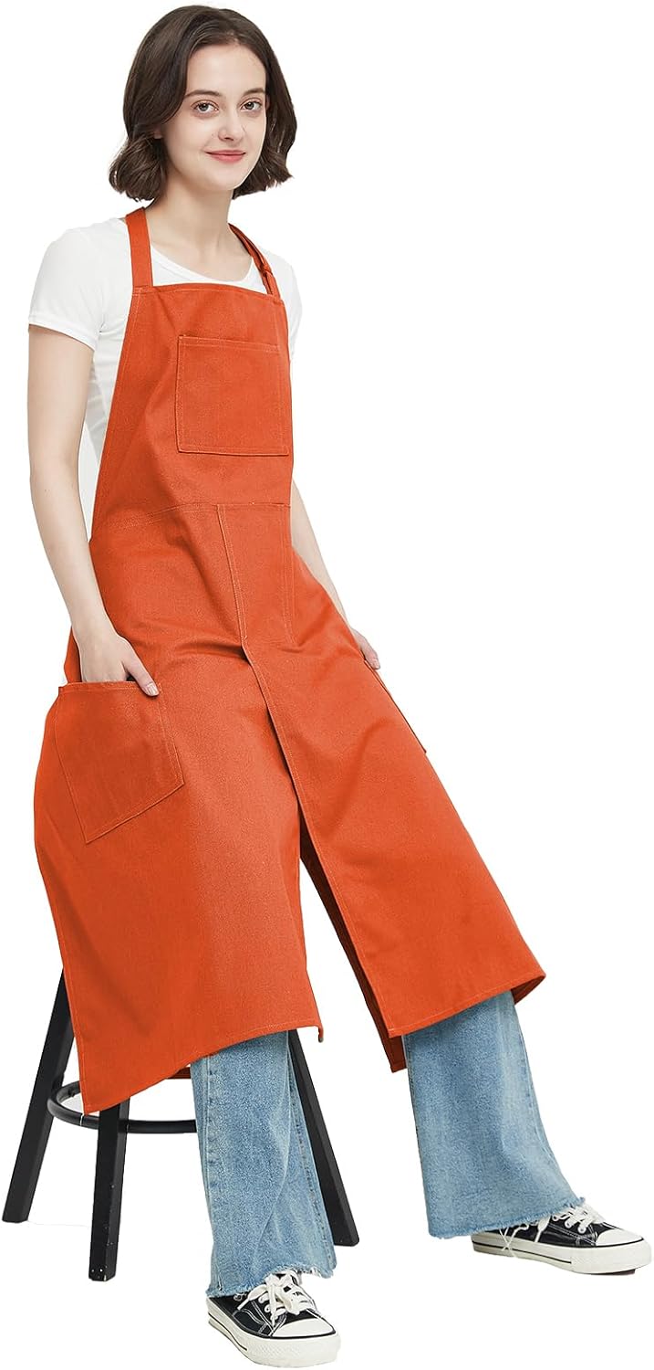 Pottery Apron Split Leg Long Artist Apron with 3 Pockets