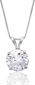 14k Gold 8mm Round Solitaire Cubic Zirconia Pendant Necklace MAX