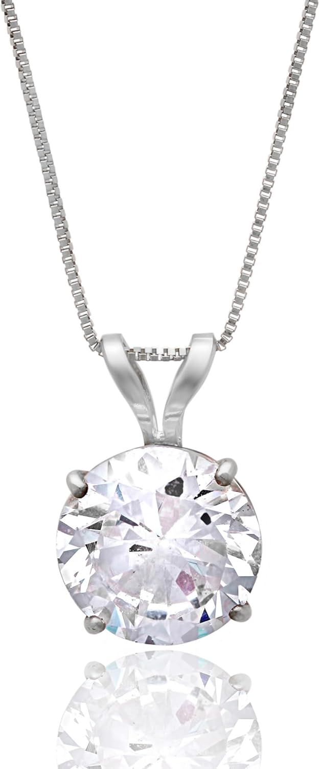 14k Gold 8mm Round Solitaire Cubic Zirconia Pendant Necklace