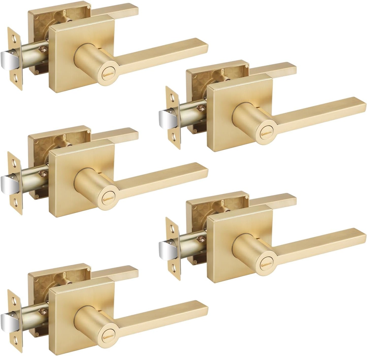 5 Pack Satin Brass Door Knobs for Bedroom and Bathroom Privacy