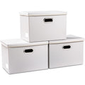 PRANDOM Large Stackable Storage Bins with Lids 3-Pack - Foldable White