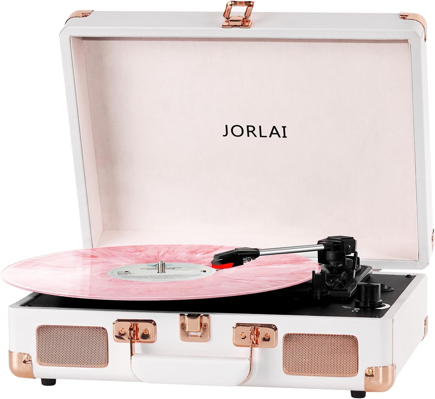 White Stylish Record Player with Bluetooth and Built-in Speakers