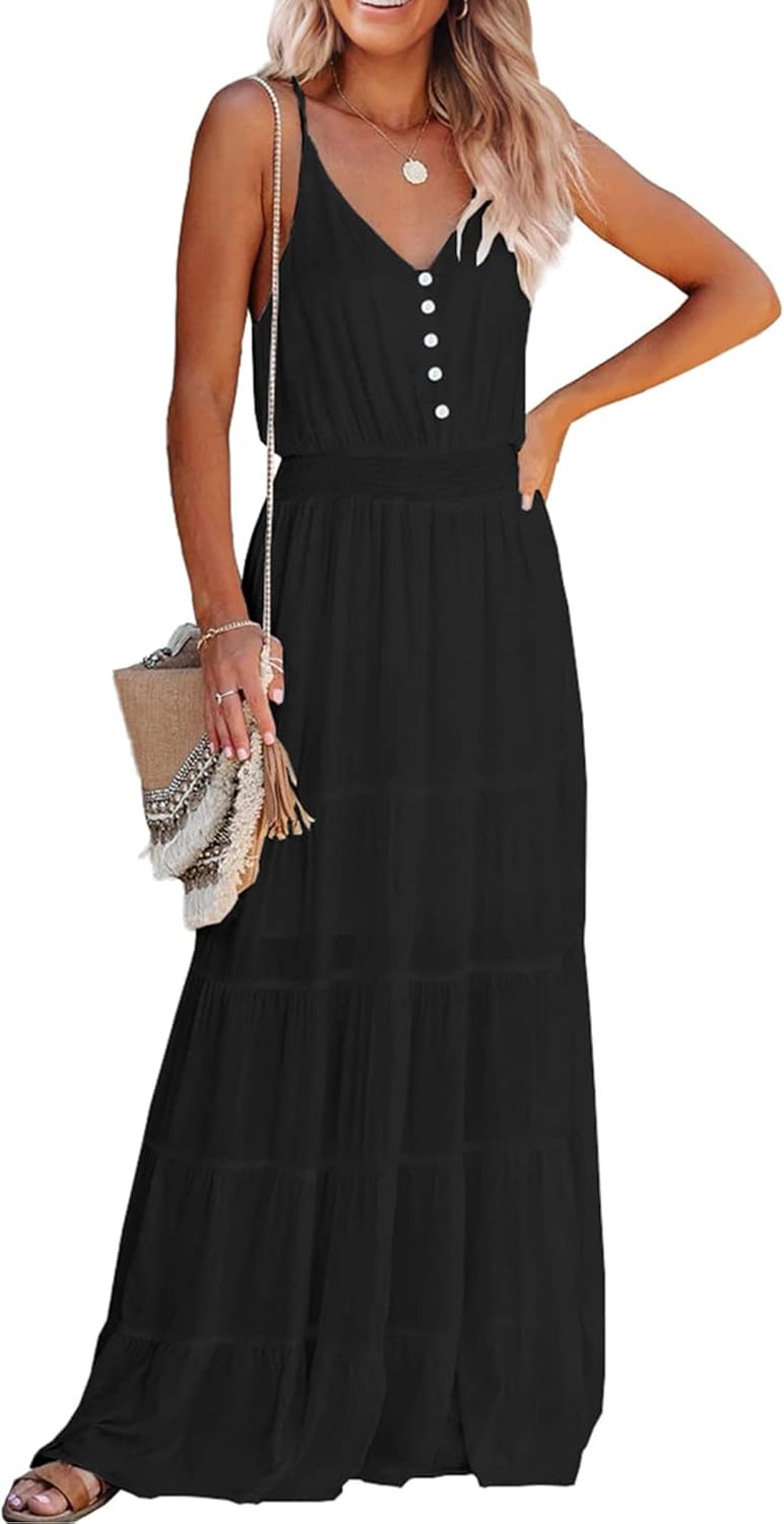 PRETTYGARDEN Summer Maxi Sundress for Women with Spaghetti Straps