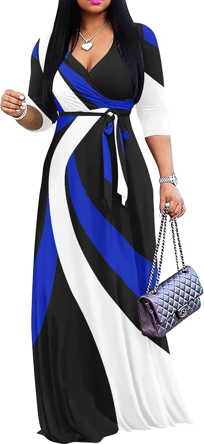 Plus Size Maxi Dress for Women Casual Summer Sundress V-Neck