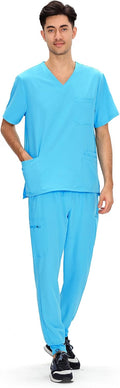 COZYFIT Scrubs for Men - 11 Pockets V-Neck Top & Jogger Pants Set Sets