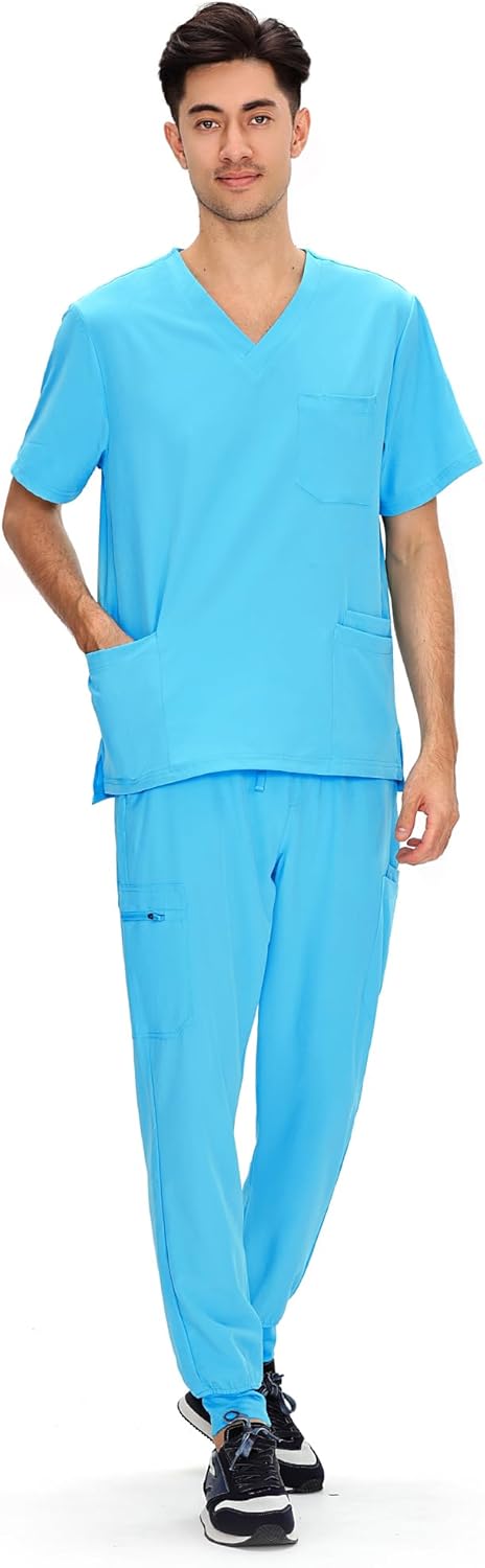 COZYFIT Scrubs for Men - 11 Pocket V-Neck Top & Jogger Pants