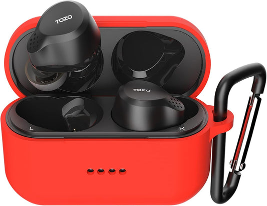 TOZO NC7 Red Silicone Case: Shockproof, Front LED, Keychain