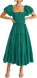 PRETTYGARDEN Womens Casual Summer Midi Dress - Flattering Smocked Fit