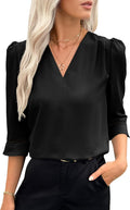 EVALESS Womens 3/4 Sleeve Pleated V Neck Top - Dressy Casual Workwear