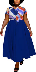 Women Plus Size A Line Maxi Dress with Tie Waist and Pockets - Elegant