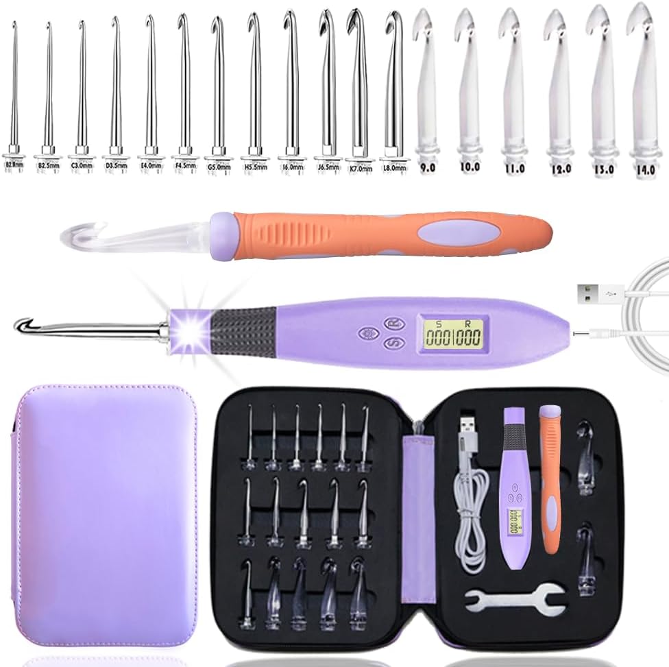 Yarniss 18 Size Counting Crochet Hooks Set with Light and Metal Heads